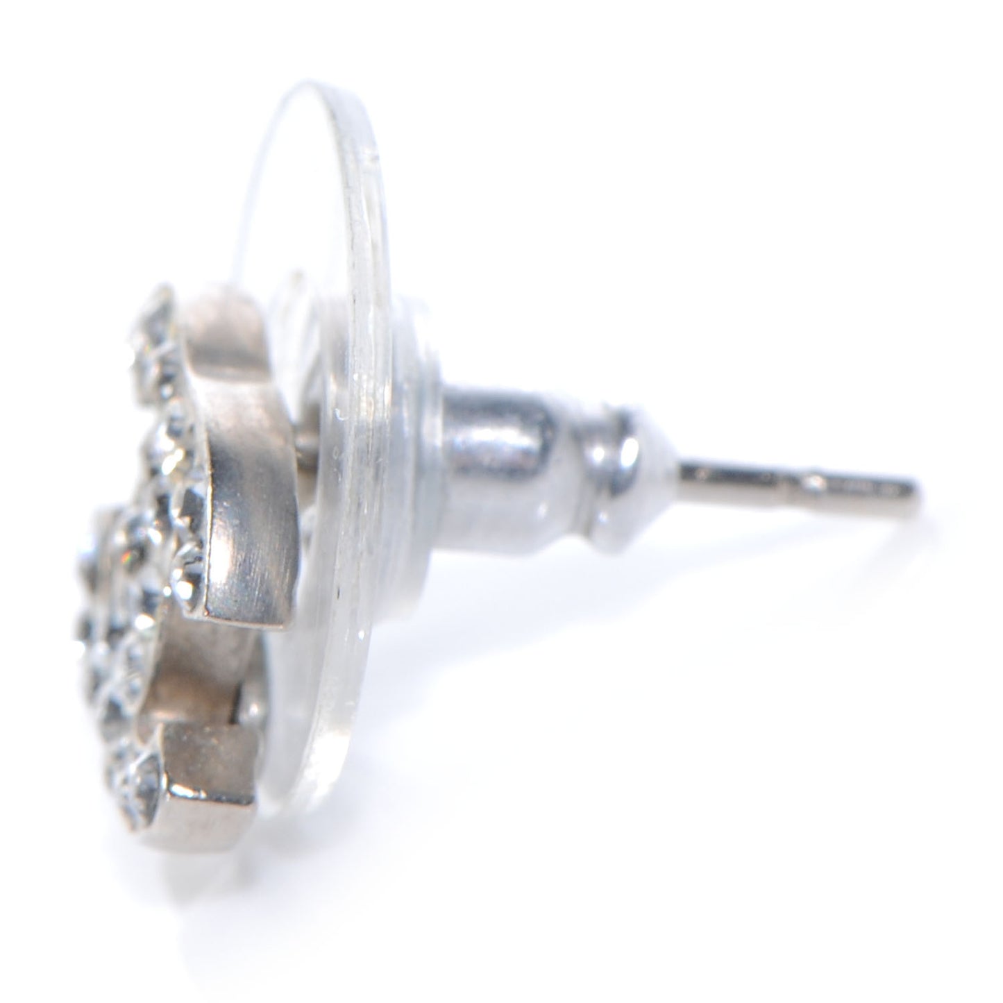 Crystal CC Logo Rhinestone Earrings Silver