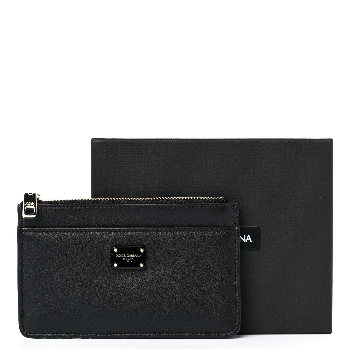Calfskin Zip Card Holder Black
