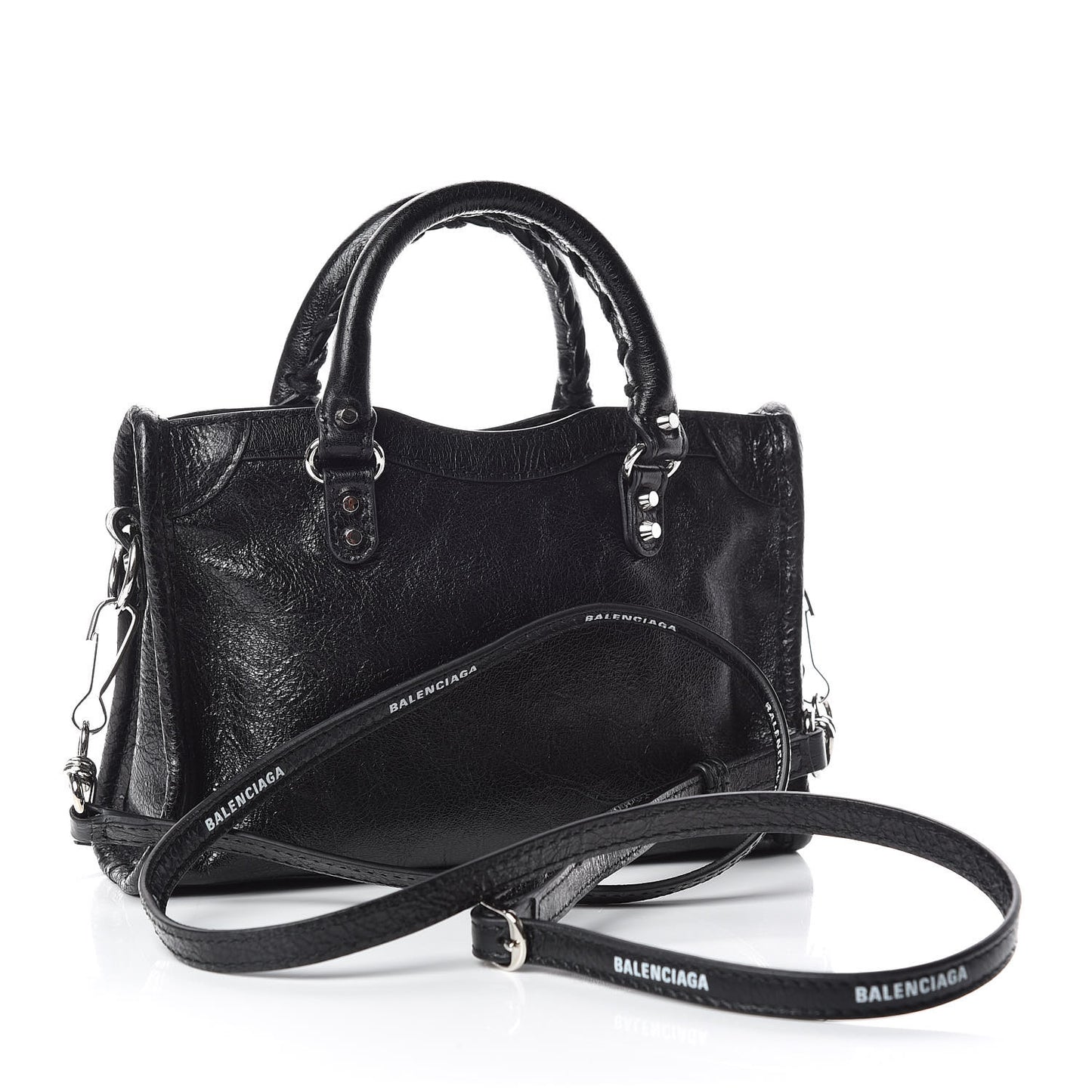 Agneau Classic Silver Hardware Nano City Logo Strap Black White