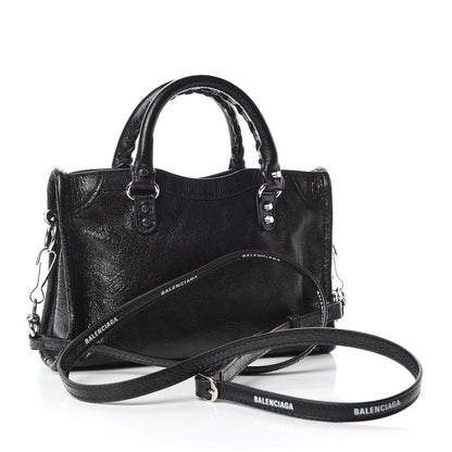 Balenciaga Agneau Classic Silver Hardware Nano City Logo Strap Black White 3 of 8