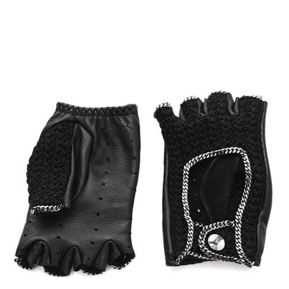 Chanel Lambskin Crochet Chain CC Fingerless Gloves 7 Black 2 of 6