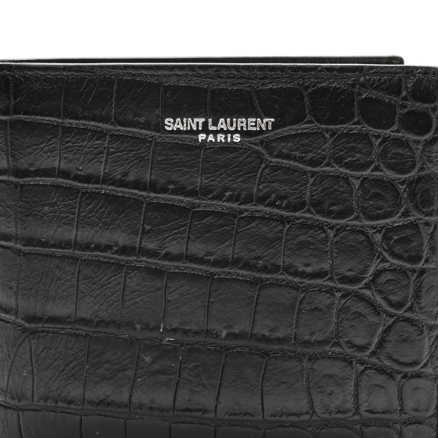 Calfskin Crocodile Embossed Paris East West Wallet Black