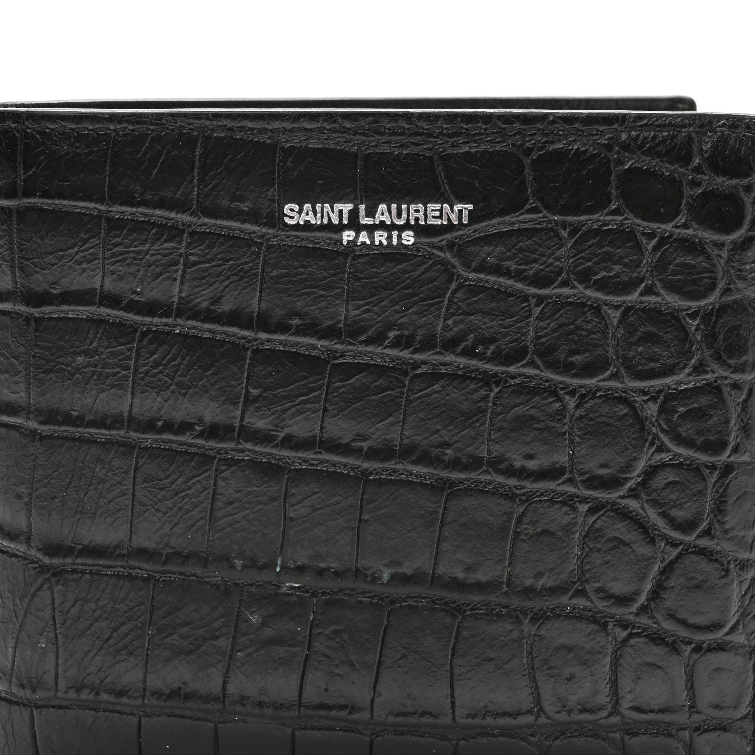 Saint Laurent Calfskin Crocodile Embossed Paris East West Wallet Black 6 of 6
