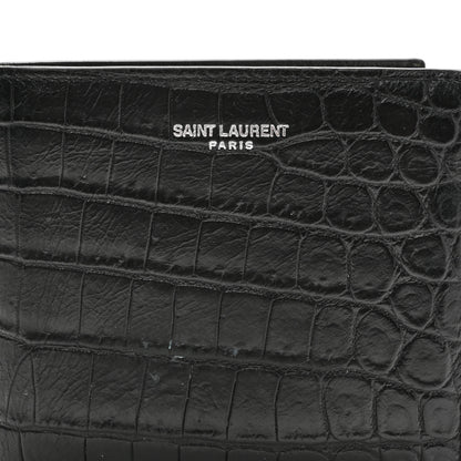 Saint Laurent Calfskin Crocodile Embossed Paris East West Wallet Black 6 of 6