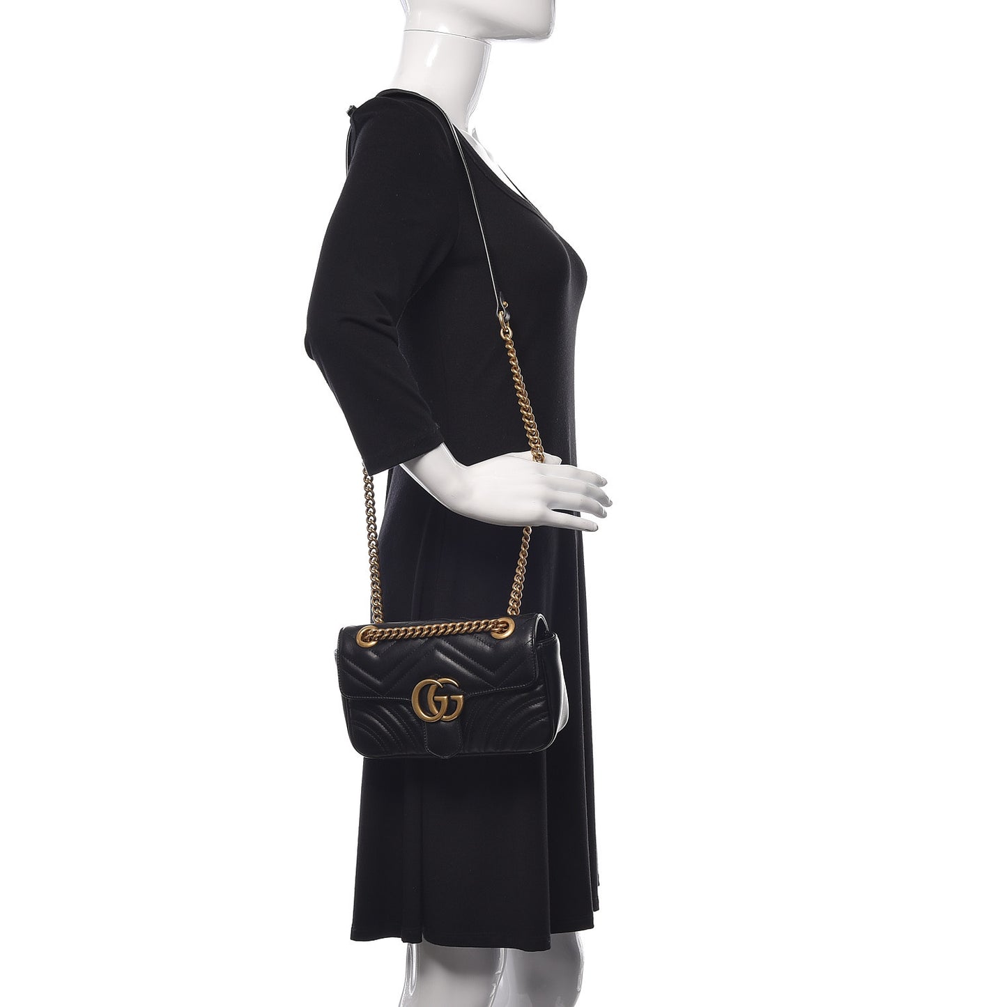 Calfskin Matelasse Mini GG Marmont Shoulder Bag Black