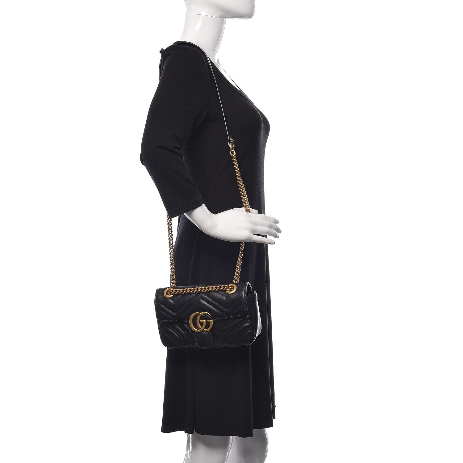 Gucci Calfskin Matelasse Mini GG Marmont Shoulder Bag Black 2 of 10