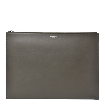 Saint Laurent Matte Grain De Poudre Zipped Document Holder Pebble 1 of 7