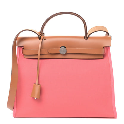 Hermes Vache Hunter Toile Herbag Zip 31 PM Rose Azalee Natural 3 of 10