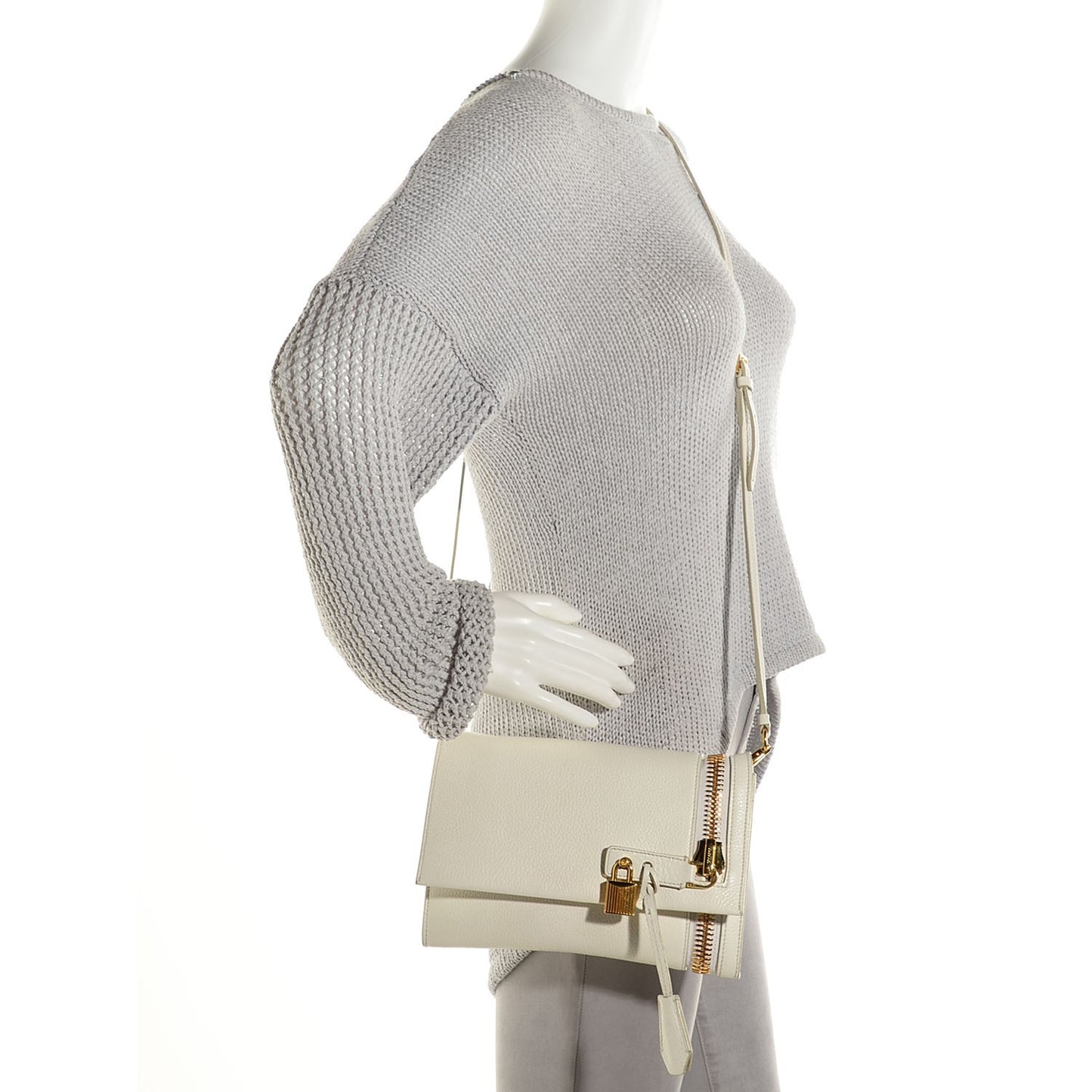 Pebbled Calfskin Alix Zip + Padlock Crossbody White