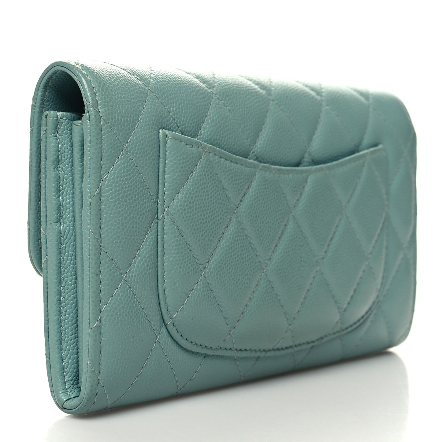 Caviar Quilted Large Gusset Flap Wallet Green