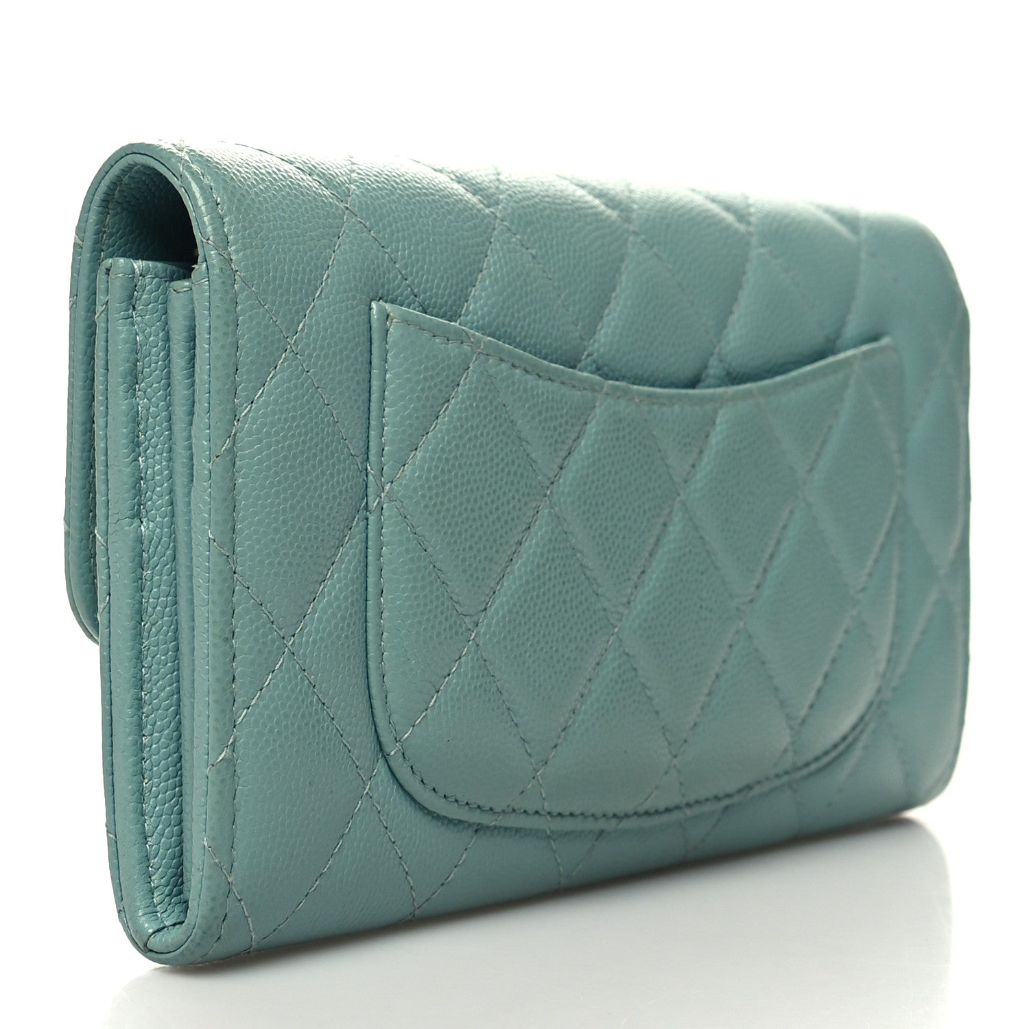 Chanel Caviar Quilted Large Gusset Flap Wallet Green 3 of 11