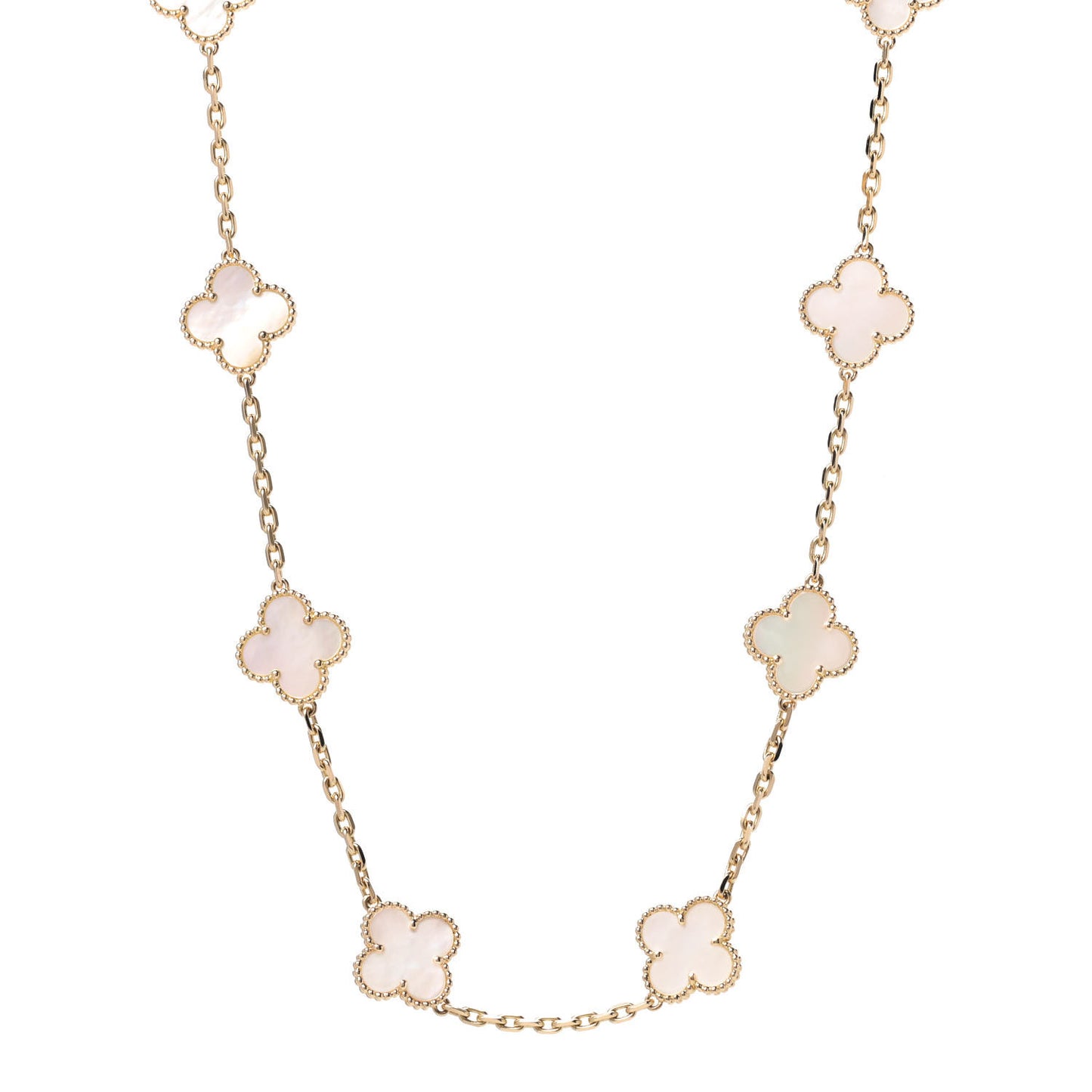 18K Yellow Gold Mother of Pearl 10 Motifs Vintage Alhambra Necklace