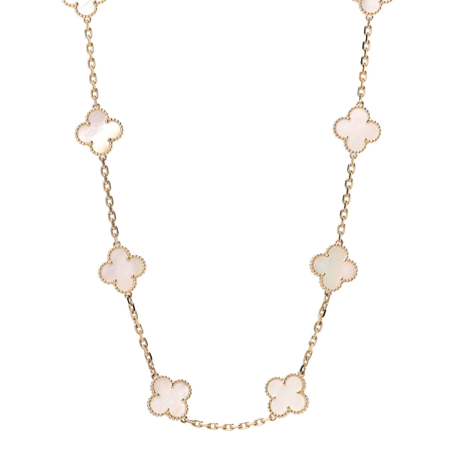 Van Cleef & Arpels 18K Yellow Gold Mother of Pearl 10 Motifs Vintage Alhambra Necklace 1 of 6