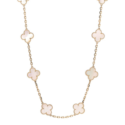 Van Cleef & Arpels 18K Yellow Gold Mother of Pearl 10 Motifs Vintage Alhambra Necklace 1 of 6