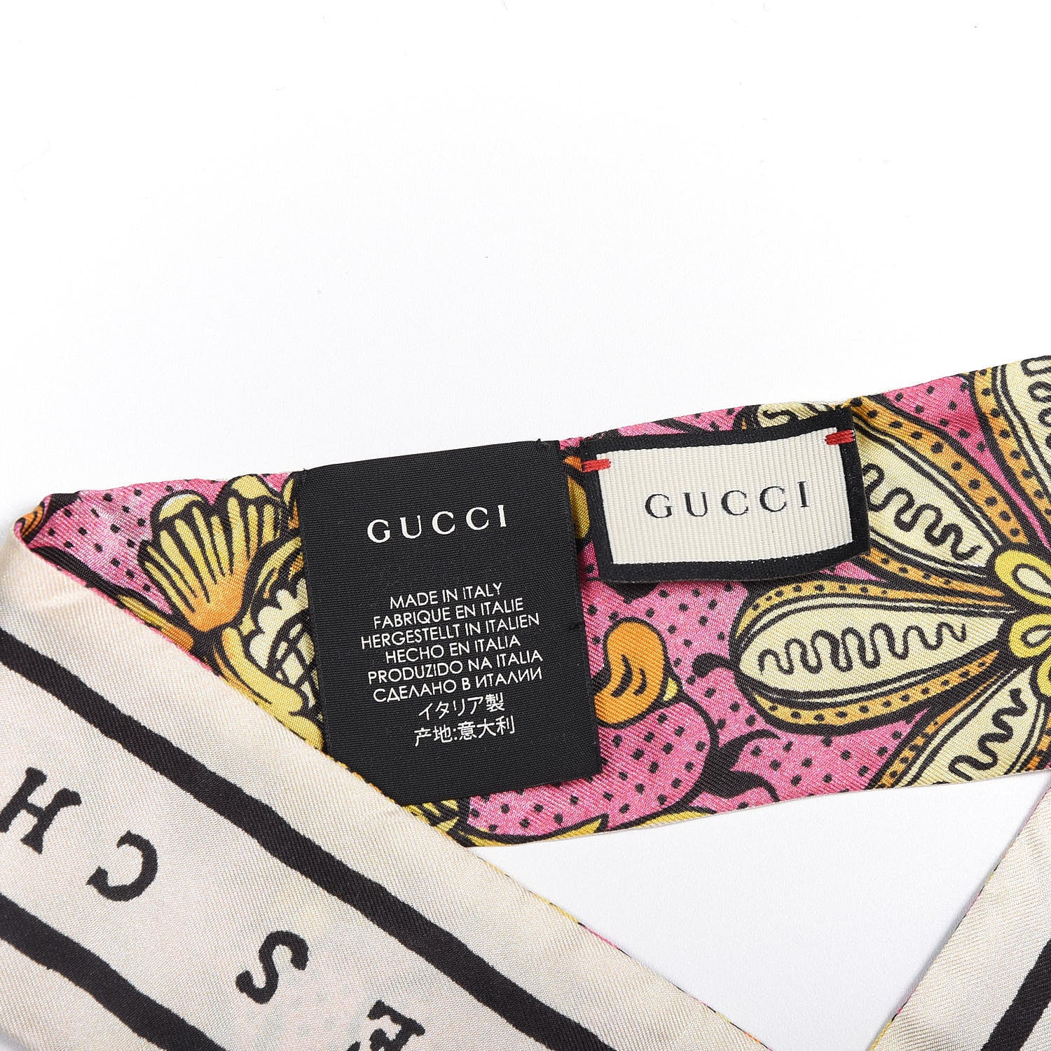 Gucci Silk Alsacienne Floral Print Skinny Scarf Pink 2 of 3