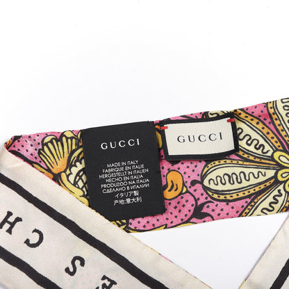 Gucci Silk Alsacienne Floral Print Skinny Scarf Pink 2 of 3