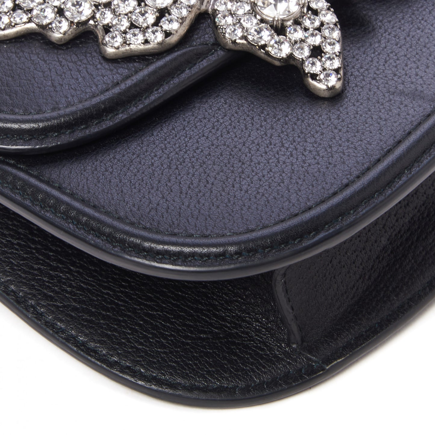 Calfskin Web Crystal Butterfly Stripe Small Totem Shoulder Bag Black