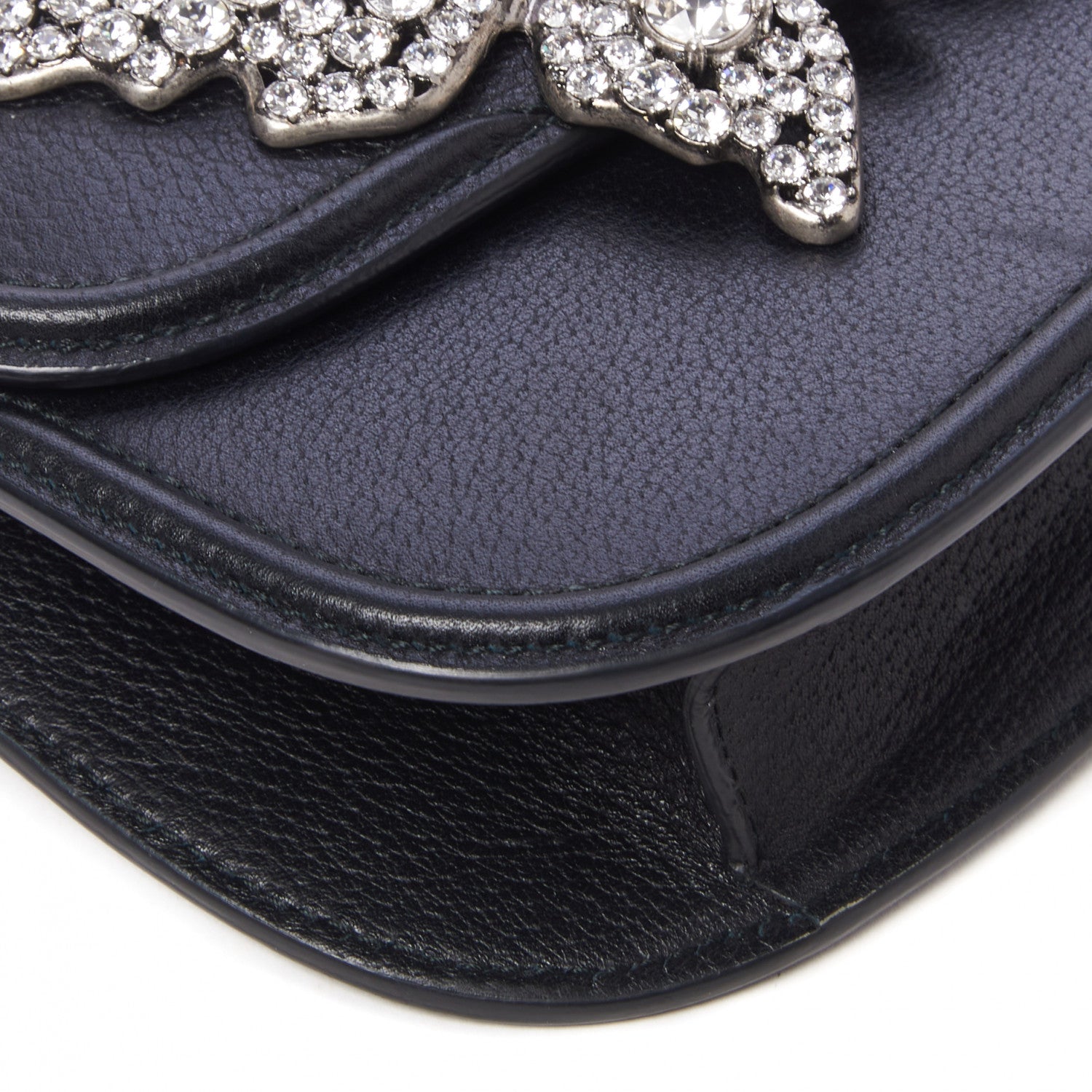 Gucci Calfskin Web Crystal Butterfly Stripe Small Totem Shoulder Bag Black 6 of 9