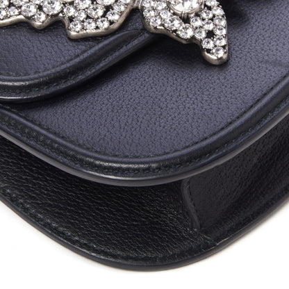 Gucci Calfskin Web Crystal Butterfly Stripe Small Totem Shoulder Bag Black 6 of 9