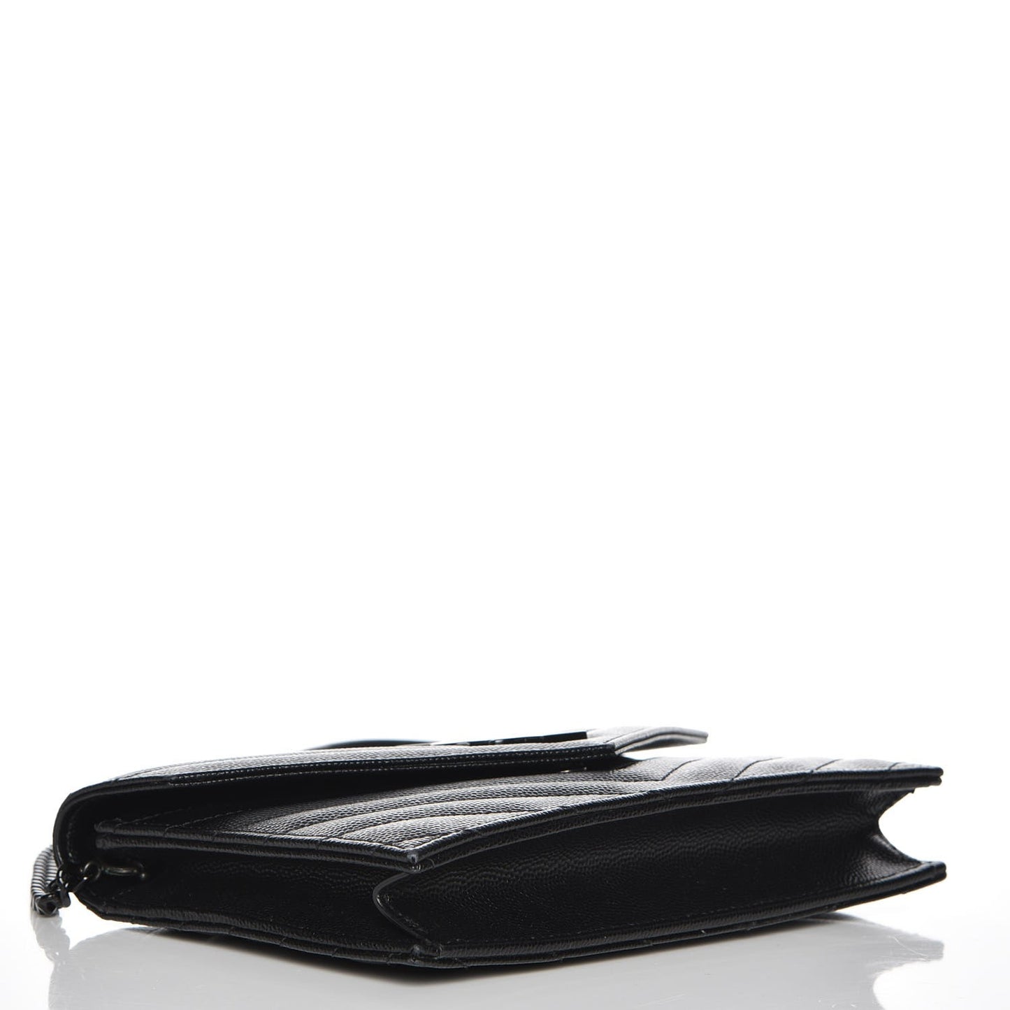 Grain De Poudre Matelasse Chevron Monogram Envelope Chain Wallet Black