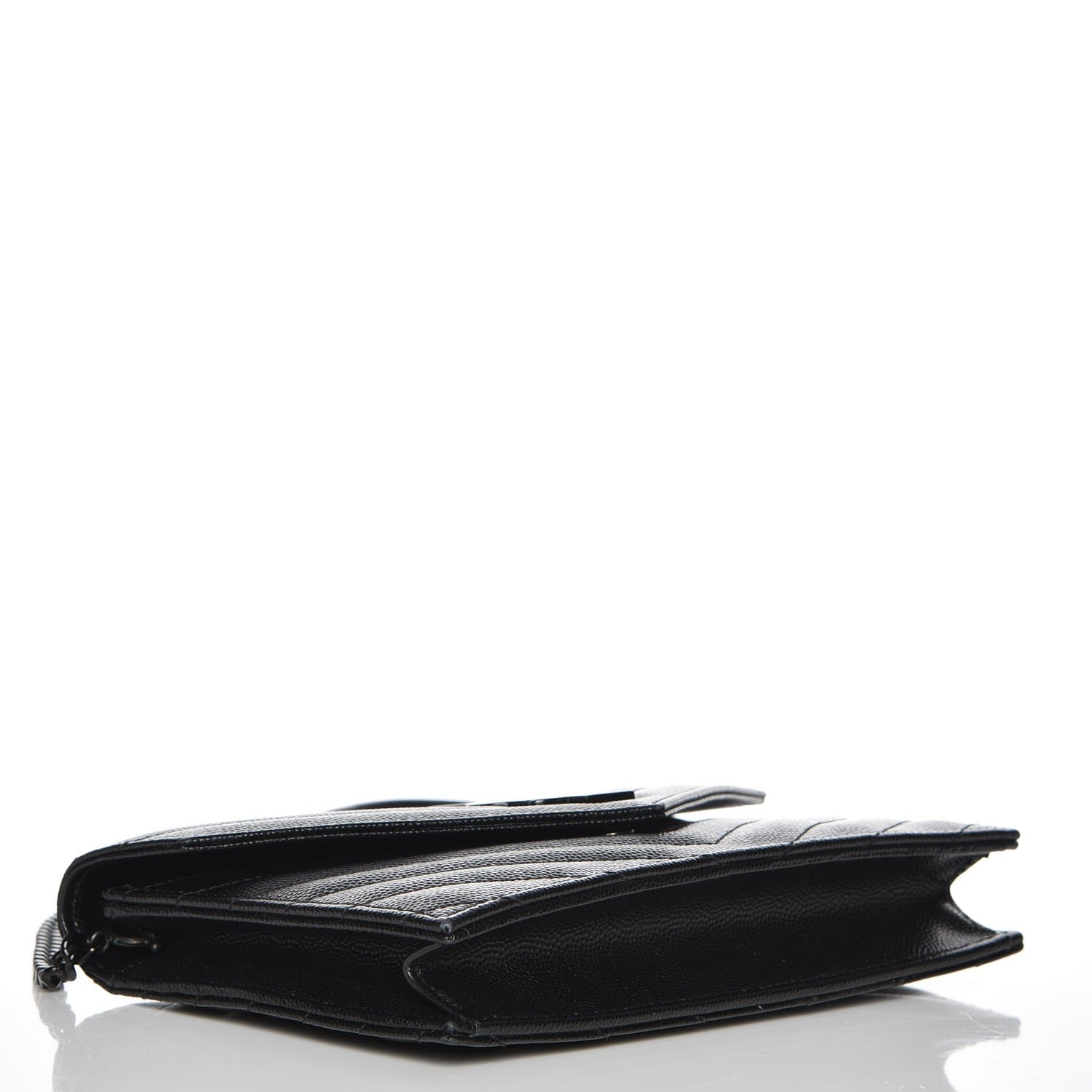 Saint Laurent Grain De Poudre Matelasse Chevron Monogram Envelope Chain Wallet Black 4 of 8
