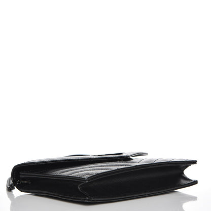 Saint Laurent Grain De Poudre Matelasse Chevron Monogram Envelope Chain Wallet Black 4 of 8