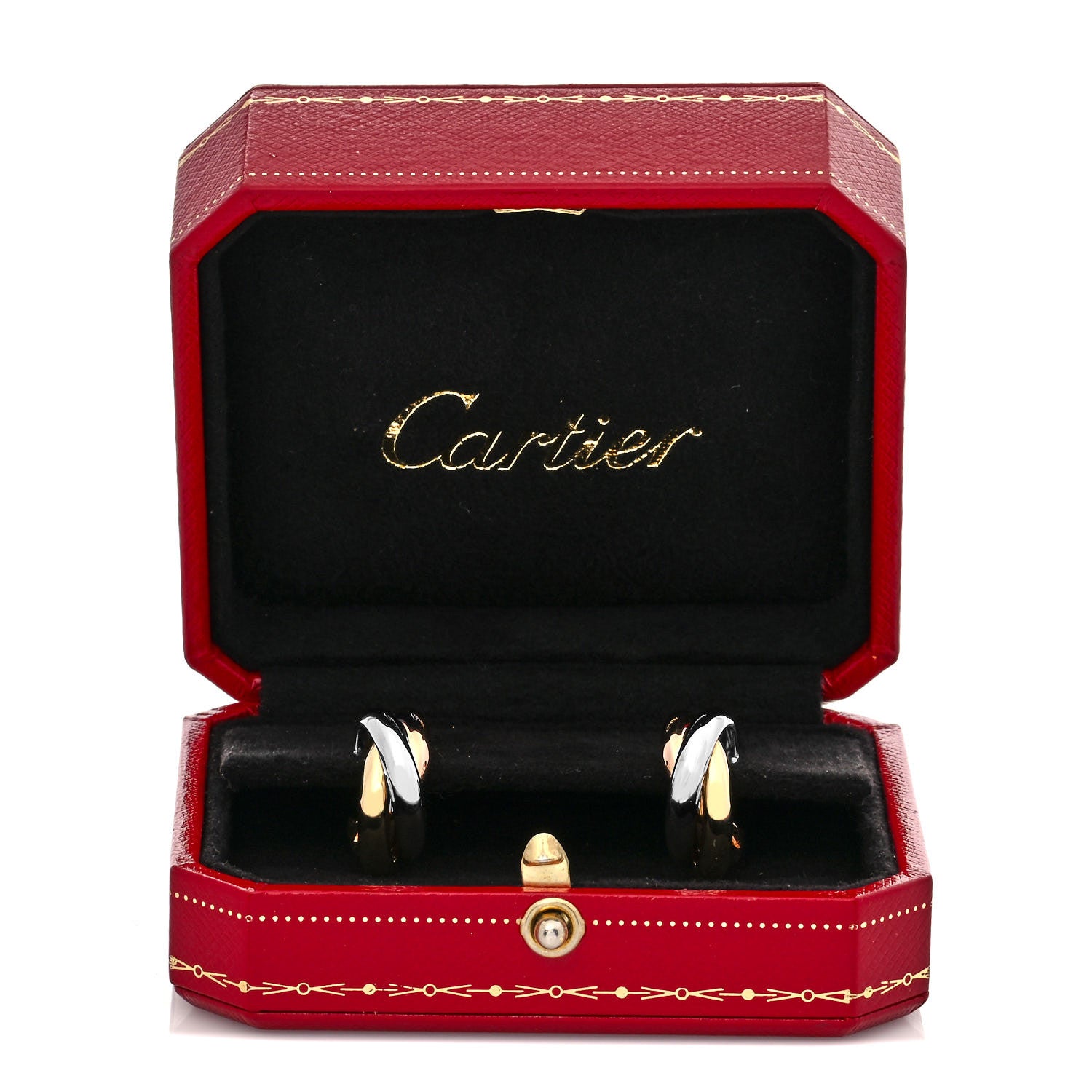 Cartier 18K Pink Yellow White Gold 7.6mm Trinity Hoop Earrings 5 of 5