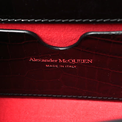 Alexander McQueen Calfskin Shiny Crocodile Embossed Jeweled Satchel Black 6 of 9