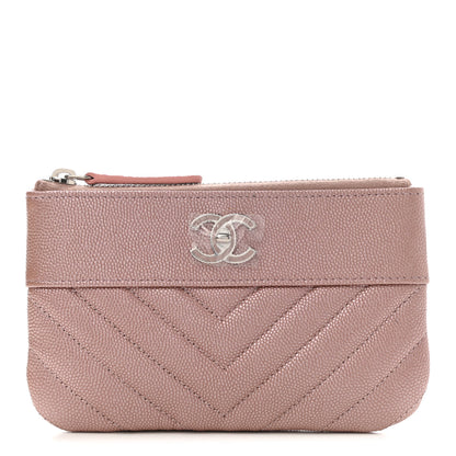 Chanel Metallic Caviar Chevron Quilted Small Vintage Mademoiselle Cosmetic Case Pink 1 of 7
