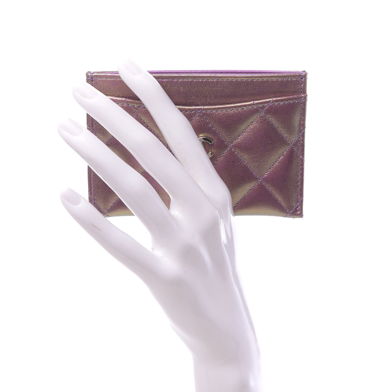 Chanel Iridescent Lambskin Quilted Card Holder Purple 2 of 8