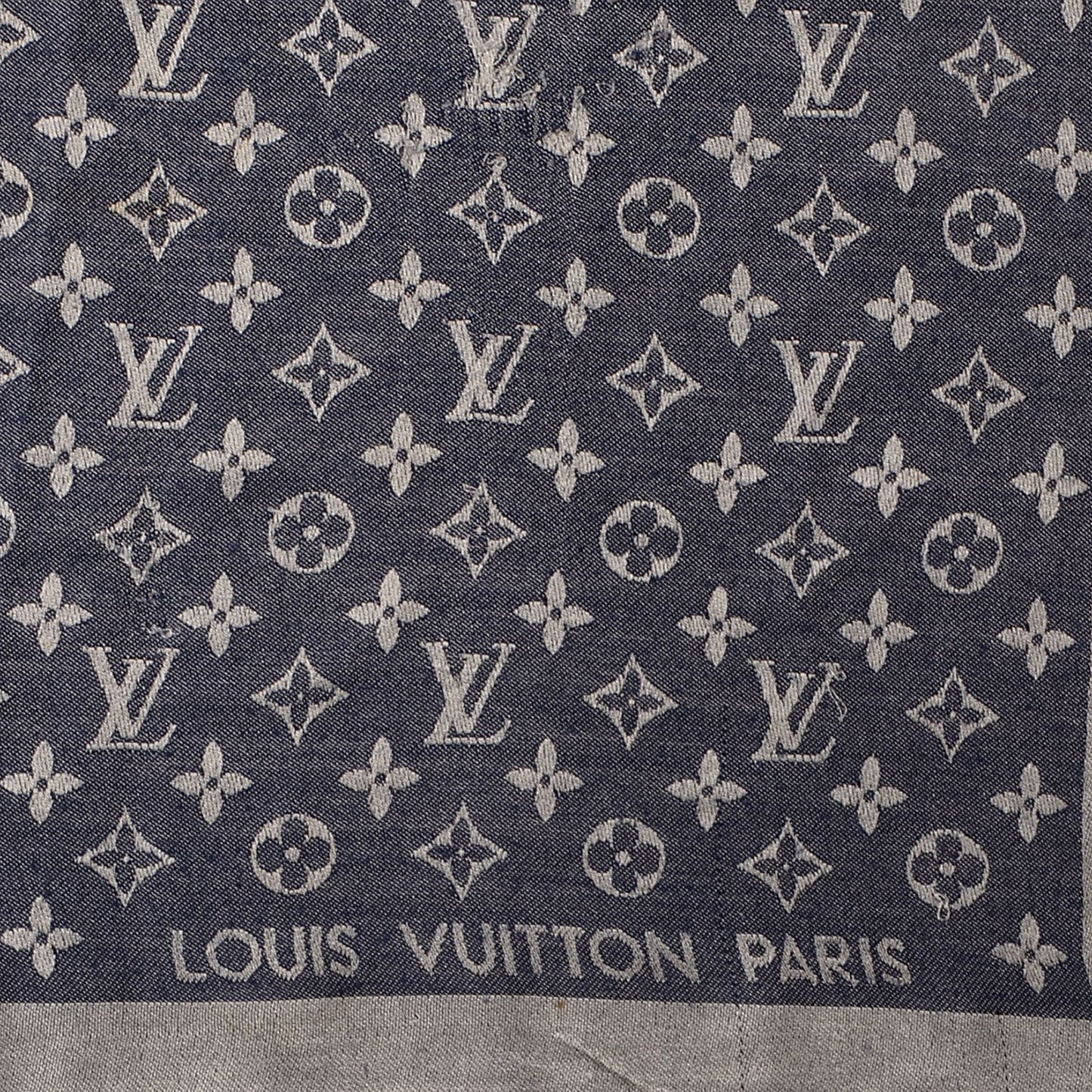 Silk Wool Monogram Denim Shawl Blue