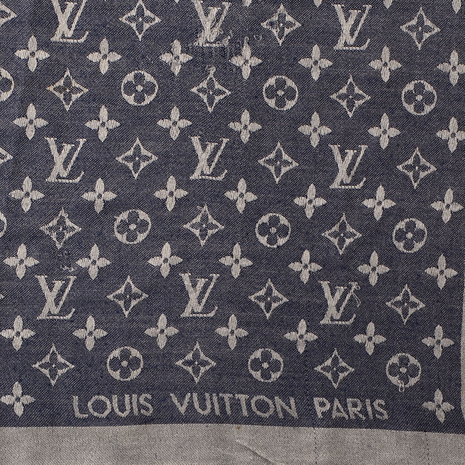 Louis Vuitton Silk Wool Monogram Denim Shawl Blue 5 of 7