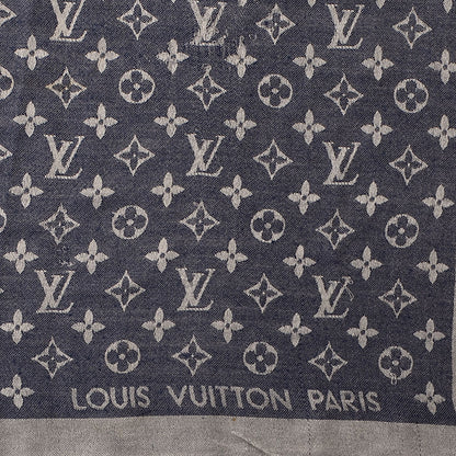 Louis Vuitton Silk Wool Monogram Denim Shawl Blue 5 of 7
