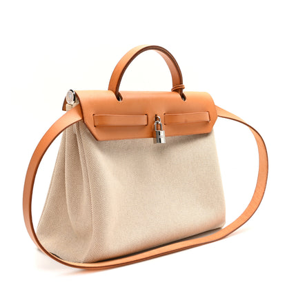 Hermes Toile Vache Calfskin Herbag 30 PM Black Natural 4 of 12