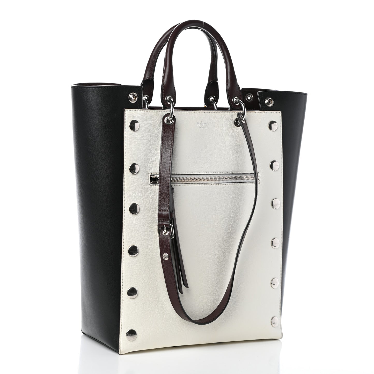 MULBERR Smooth Calfskin Studded Maple Tote Black White