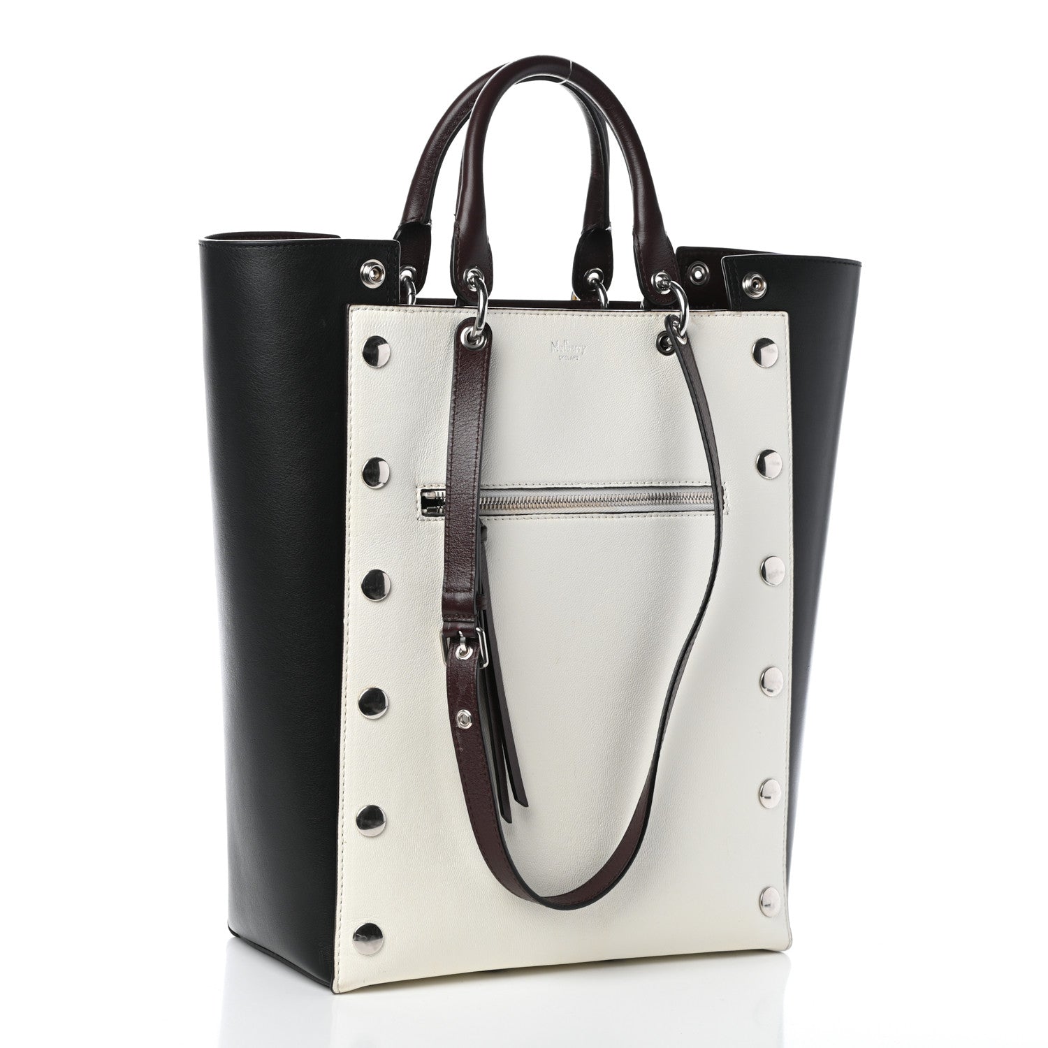Mulberry MULBERR Smooth Calfskin Studded Maple Tote Black White 3 of 9