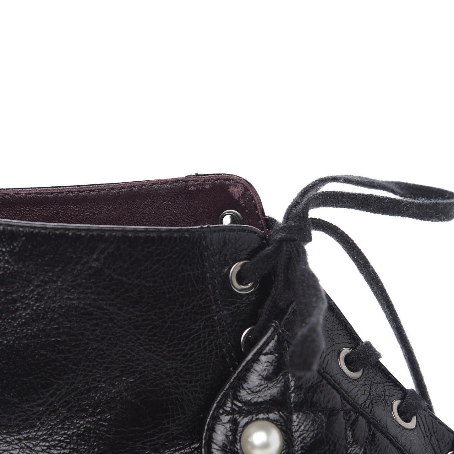 Crackled Calfskin Velvet Pearl Combat Short Boots 38 Black