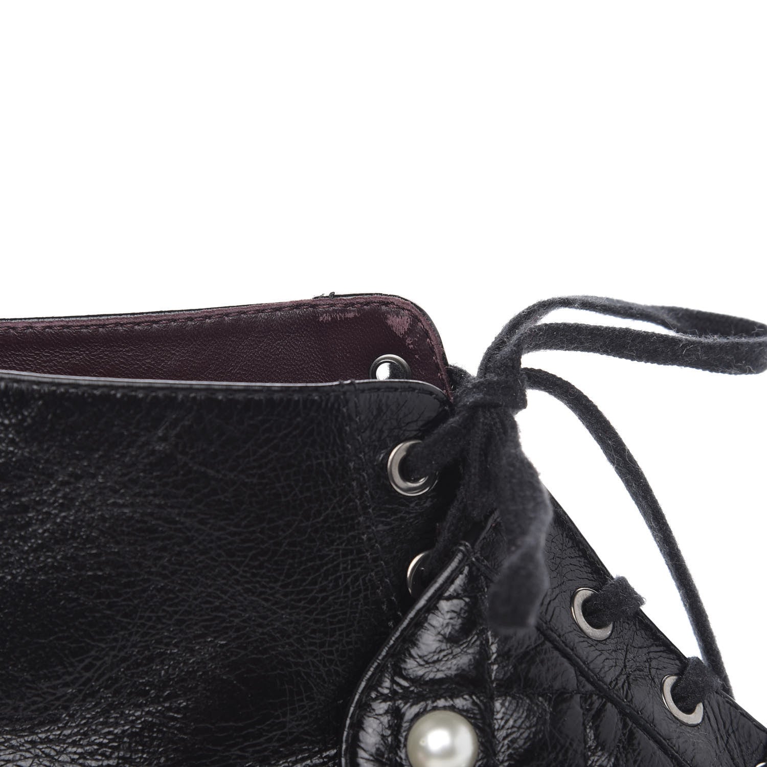 Chanel Crackled Calfskin Velvet Pearl Combat Short Boots 38 Black 6 of 7