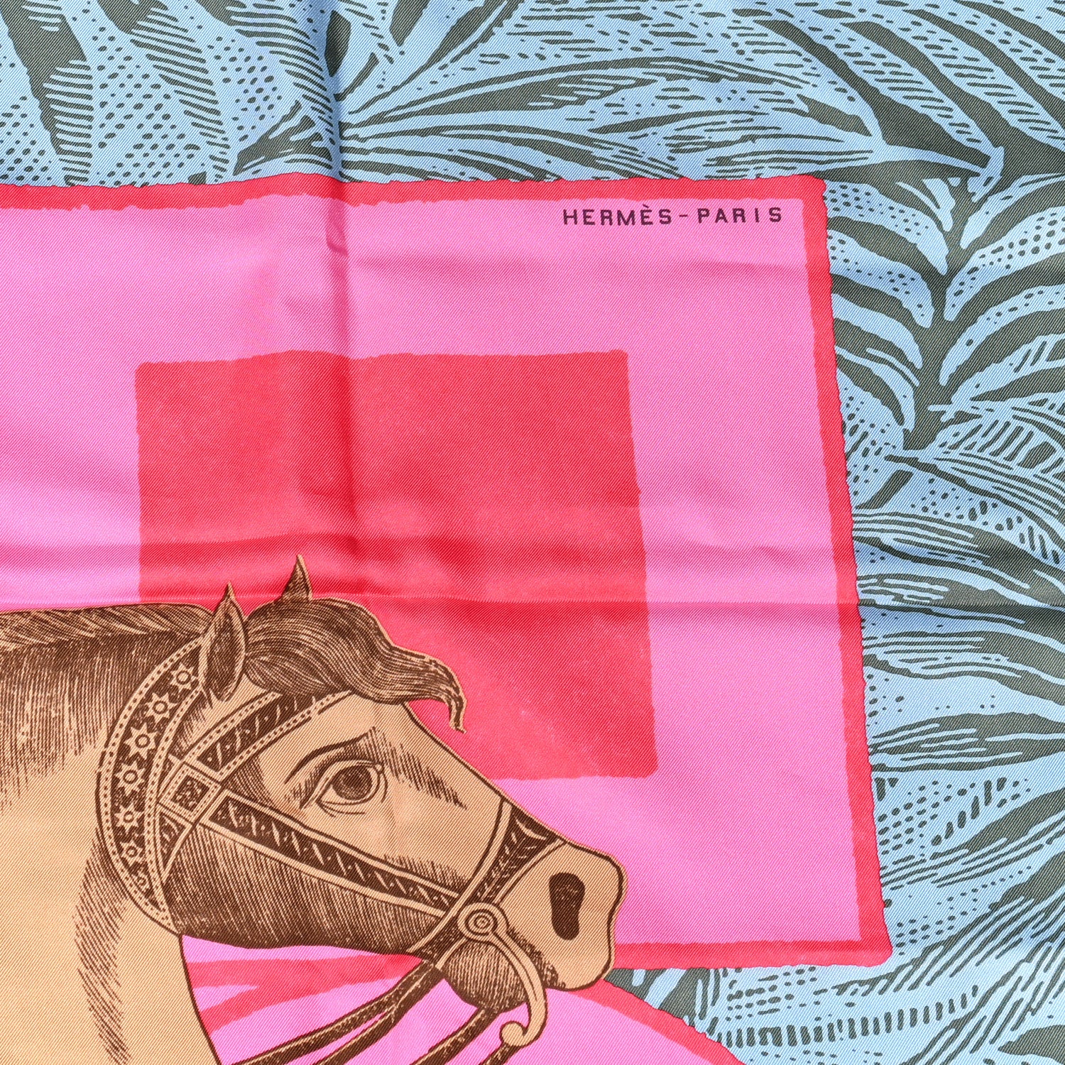 Hermes Silk Cavalier En Formes Scarf 90 Rose Vif Bleu Vert 2 of 5