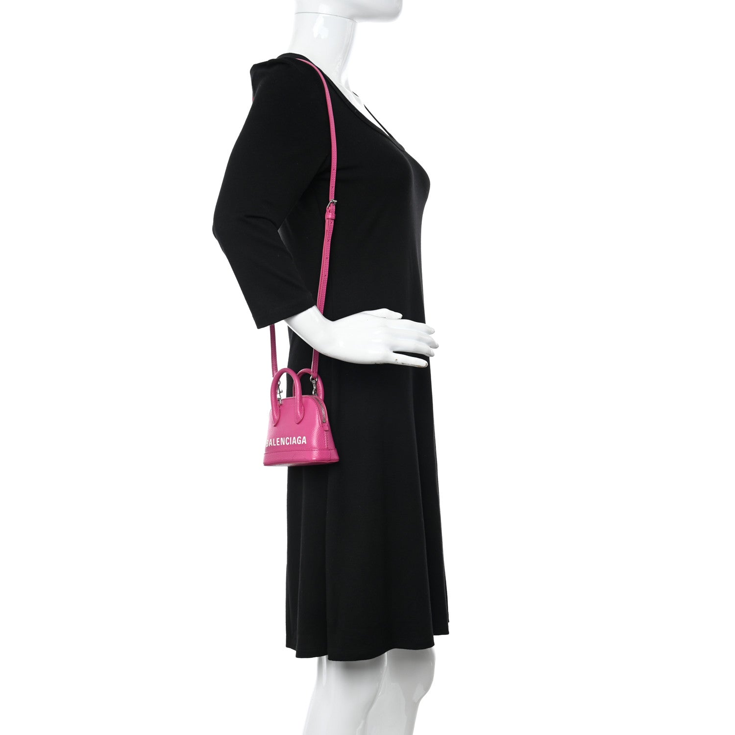 Balenciaga Grained Calfskin Logo Mini Ville Top Handle Bag Fuchsia White 2 of 13