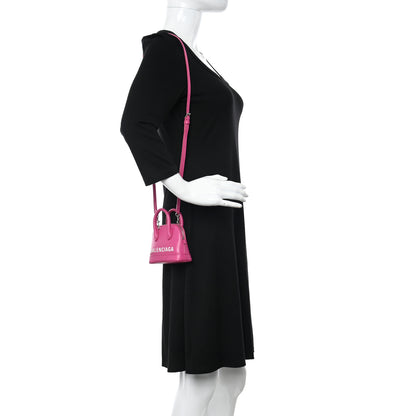 Balenciaga Grained Calfskin Logo Mini Ville Top Handle Bag Fuchsia White 2 of 13