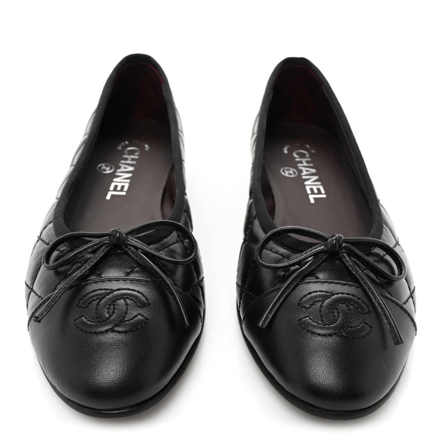 Aged Calfskin Quilted Cap Toe Ballerina Flats 36.5 Black