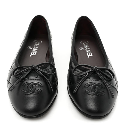 Chanel Aged Calfskin Quilted Cap Toe Ballerina Flats 36.5 Black 2 of 9