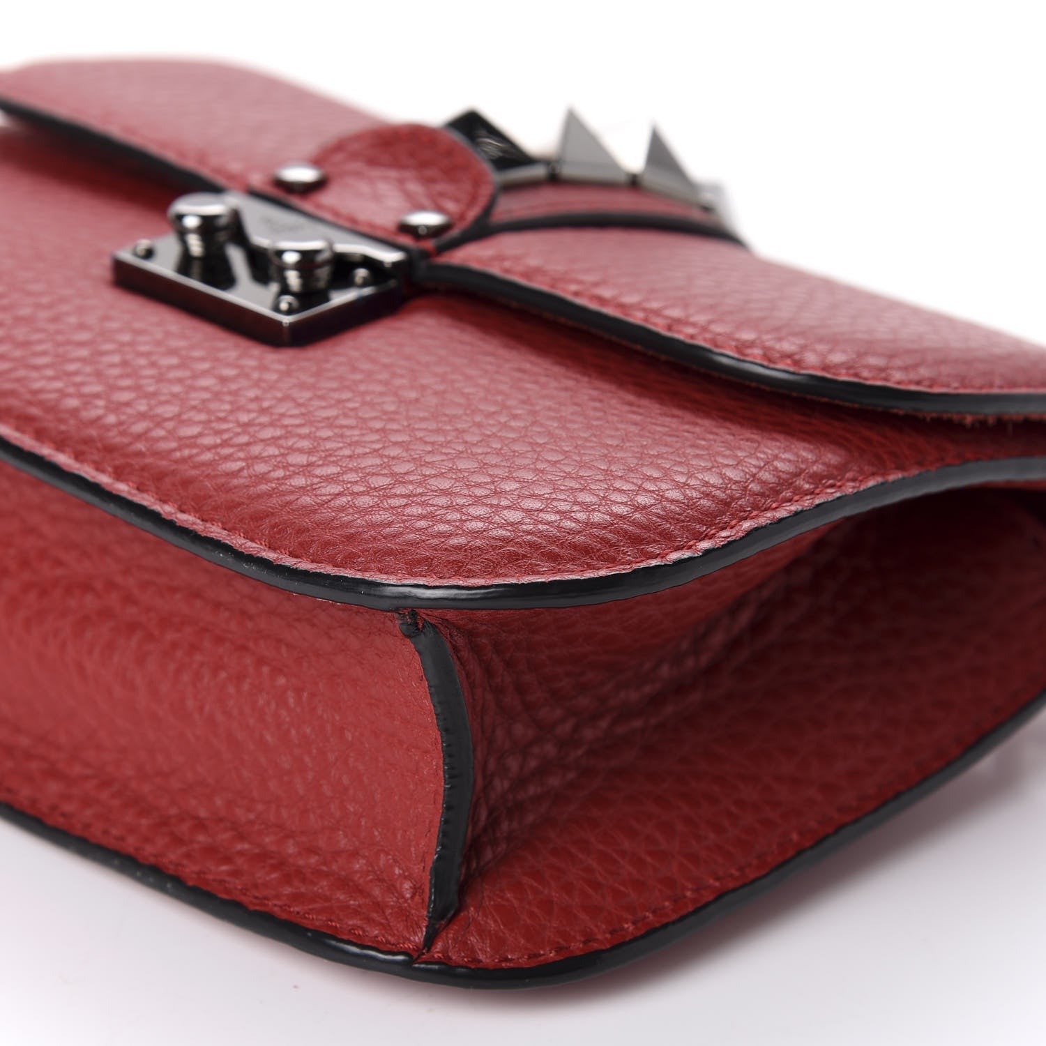 Valentino Garavani Pebbled Calfskin Small Glam Lock Rockstud Flap Red 7 of 9