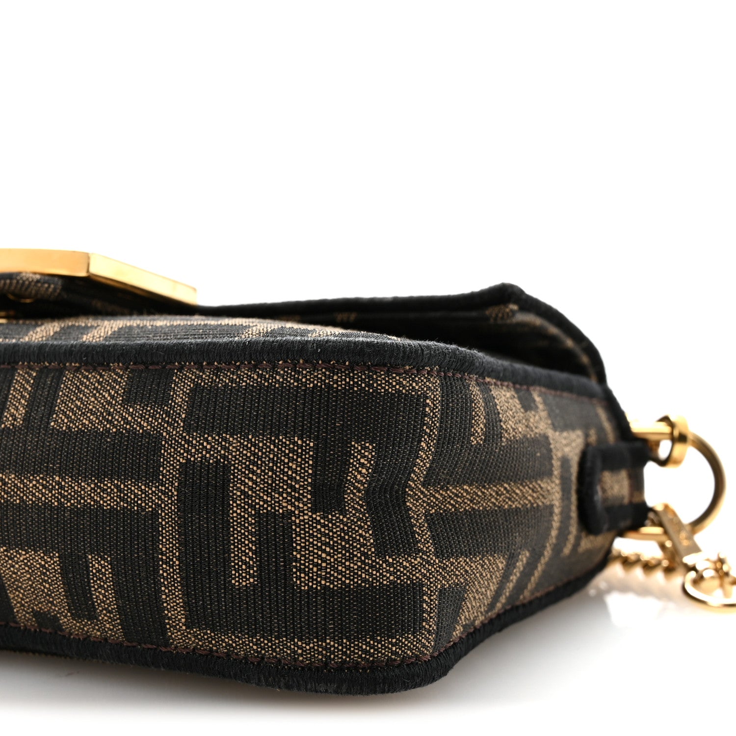 Fendi Fabric Jacquard FF 1974 Mini Baguette Tobacco Moro Black