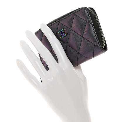 Chanel Iridescent Goatskin Quilted Zip Coin Purse Purple 2 of 9