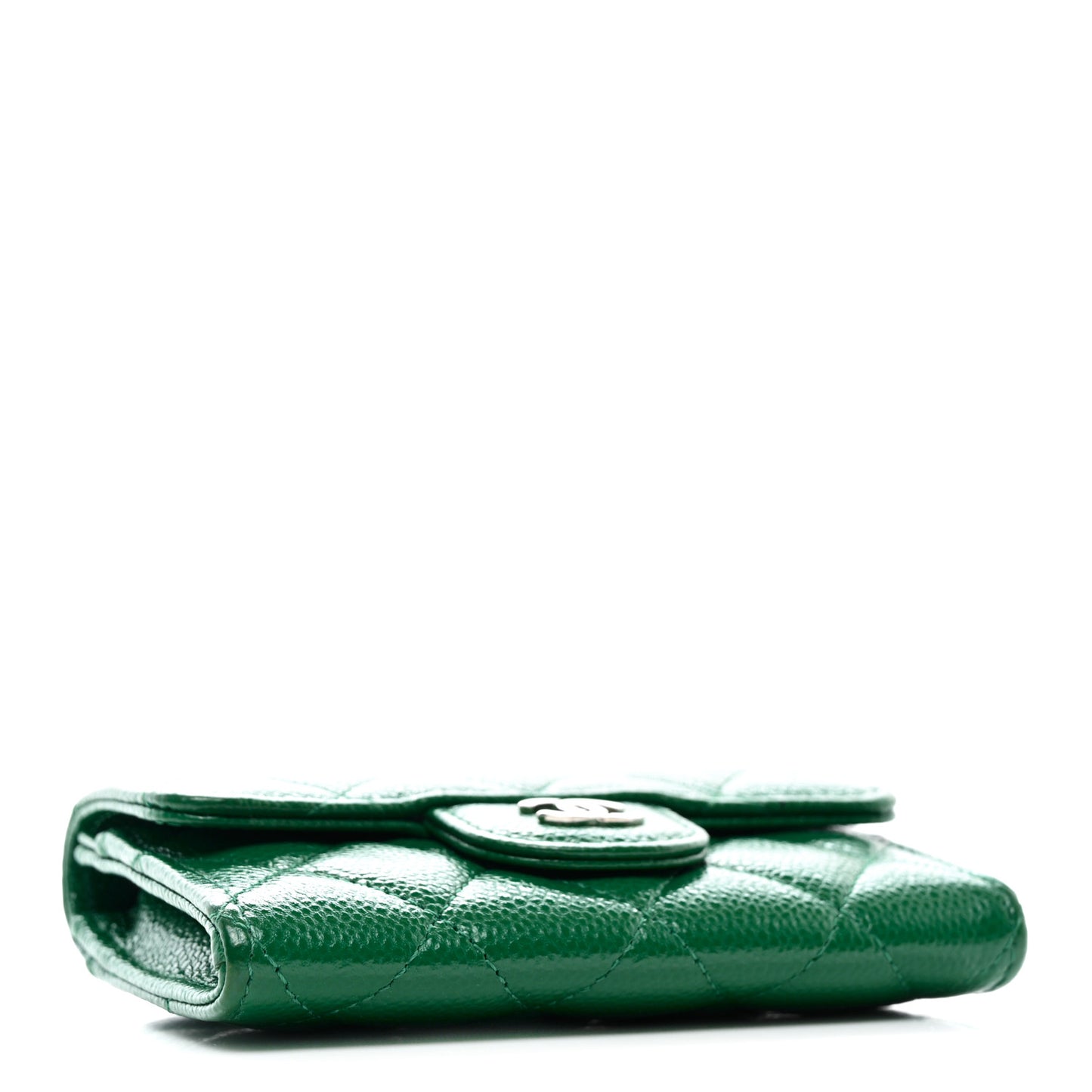 Caviar Quilted Flap Card Holder Wallet Green