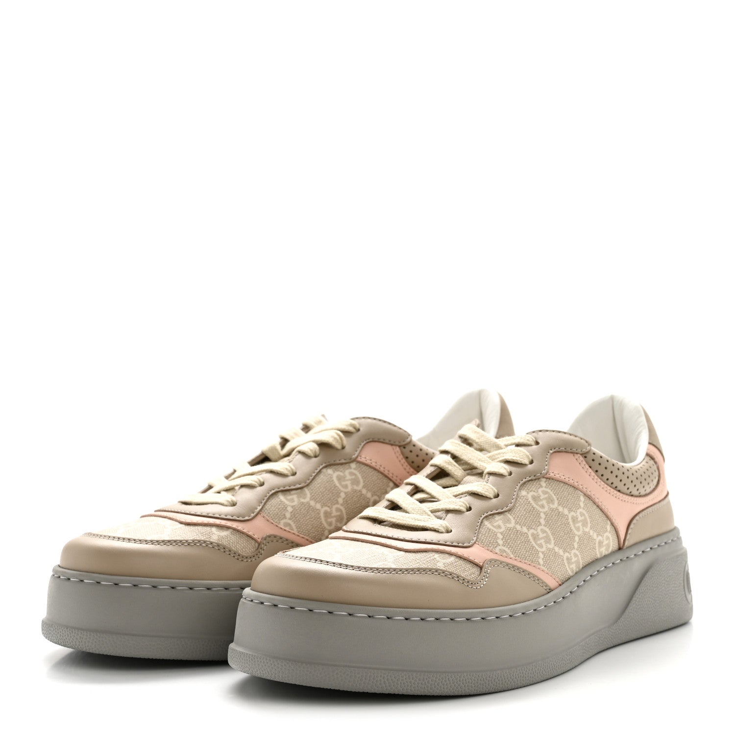 Gucci Calfskin GG Supreme Monogram Perforated Womens Platform 55mm Sneakers 41 Apricot Pink Beige Grey 4 of 9