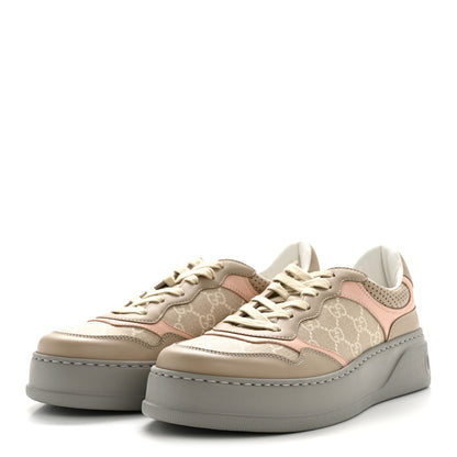 Gucci Calfskin GG Supreme Monogram Perforated Womens Platform 55mm Sneakers 41 Apricot Pink Beige Grey 4 of 9