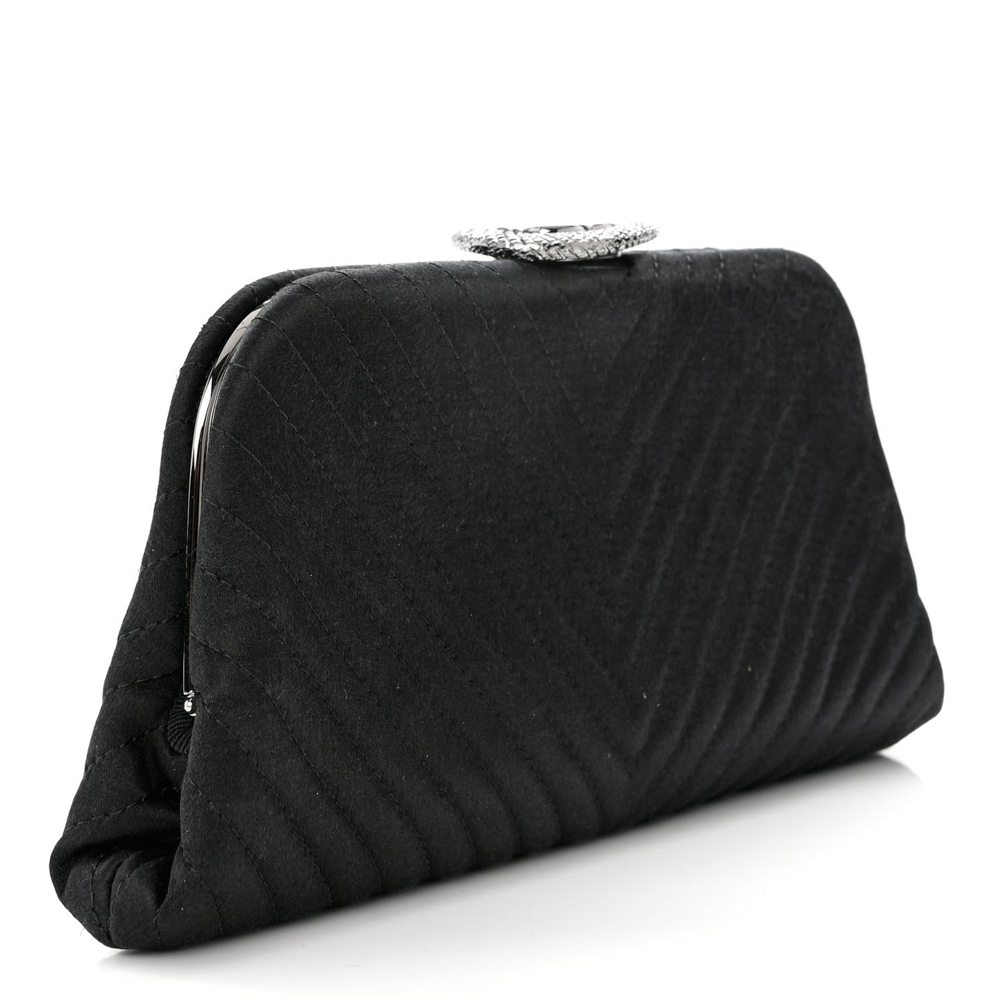 Satin Chevron Quilted Clutch Black